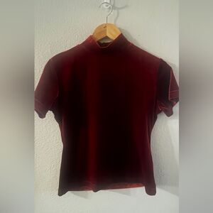 Vintage Jonden Petite SZ Medium‎ Red Maroon Velour Mock Neck Shirt 90s
